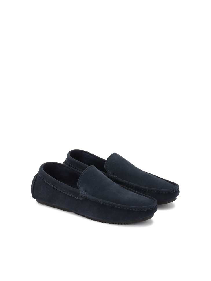 Navy blue suede moccasins