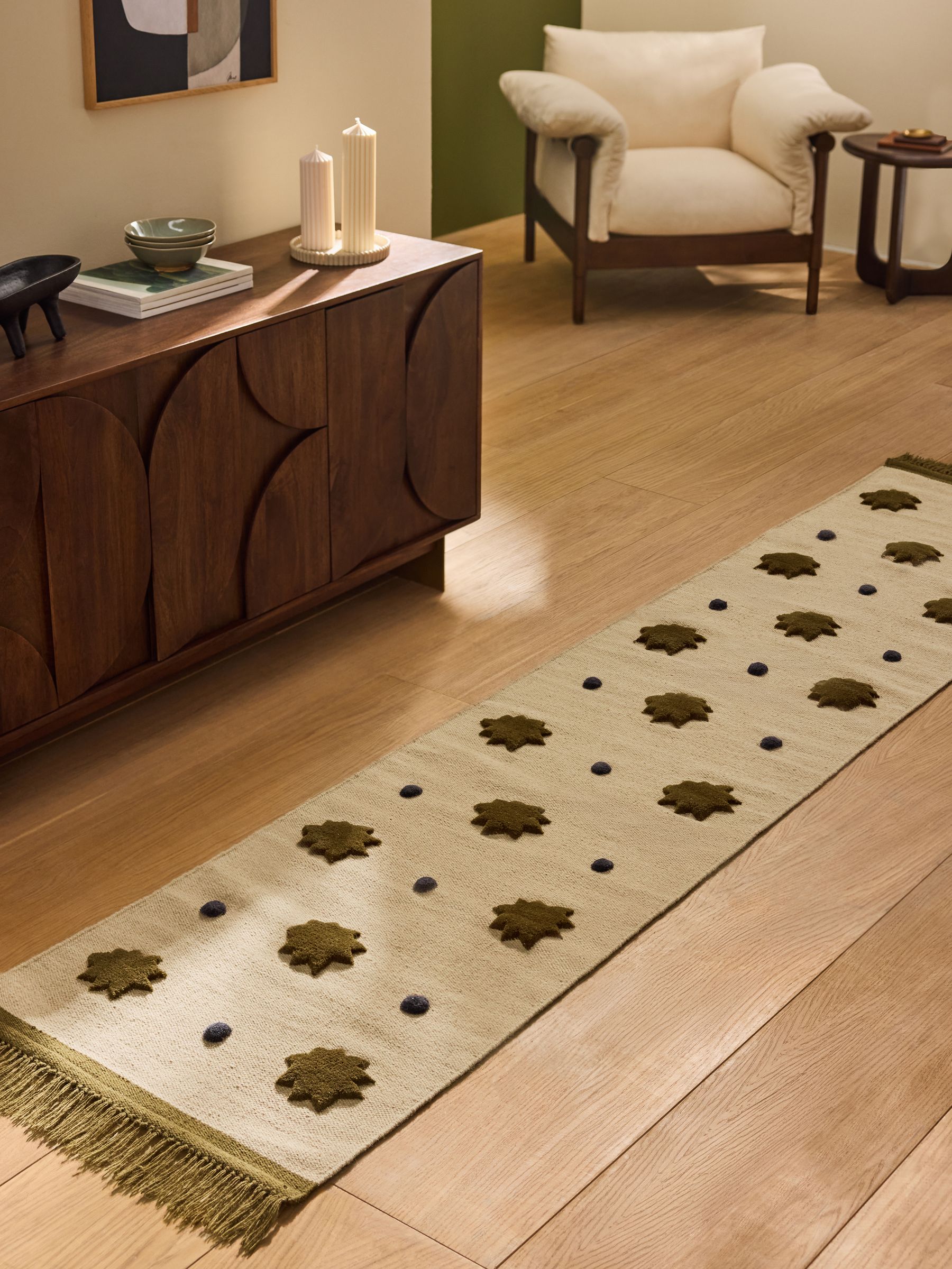 Kosmic Flat Weave Wool Tufted Runner in Natural