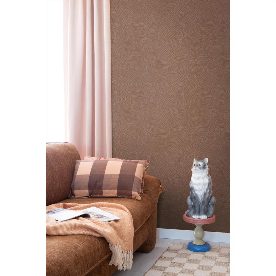 ESTAhome behang 3d golvende lijnen terracotta roze - 50 x 900 cm