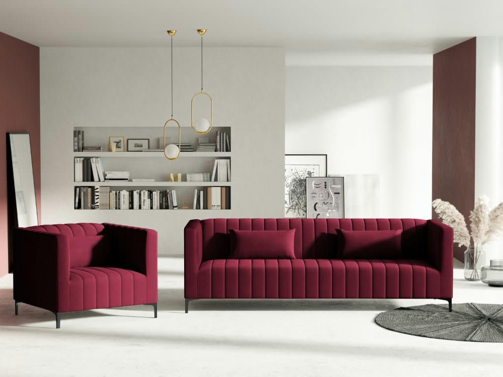 ANNITE - Fauteuil en velours rouge foncé