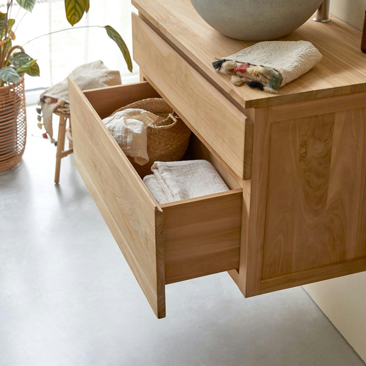 JACOB - Meuble sous vasque en teck massif 80 cm