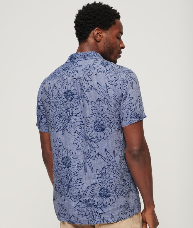 Open Collar Printed Linen Shirt