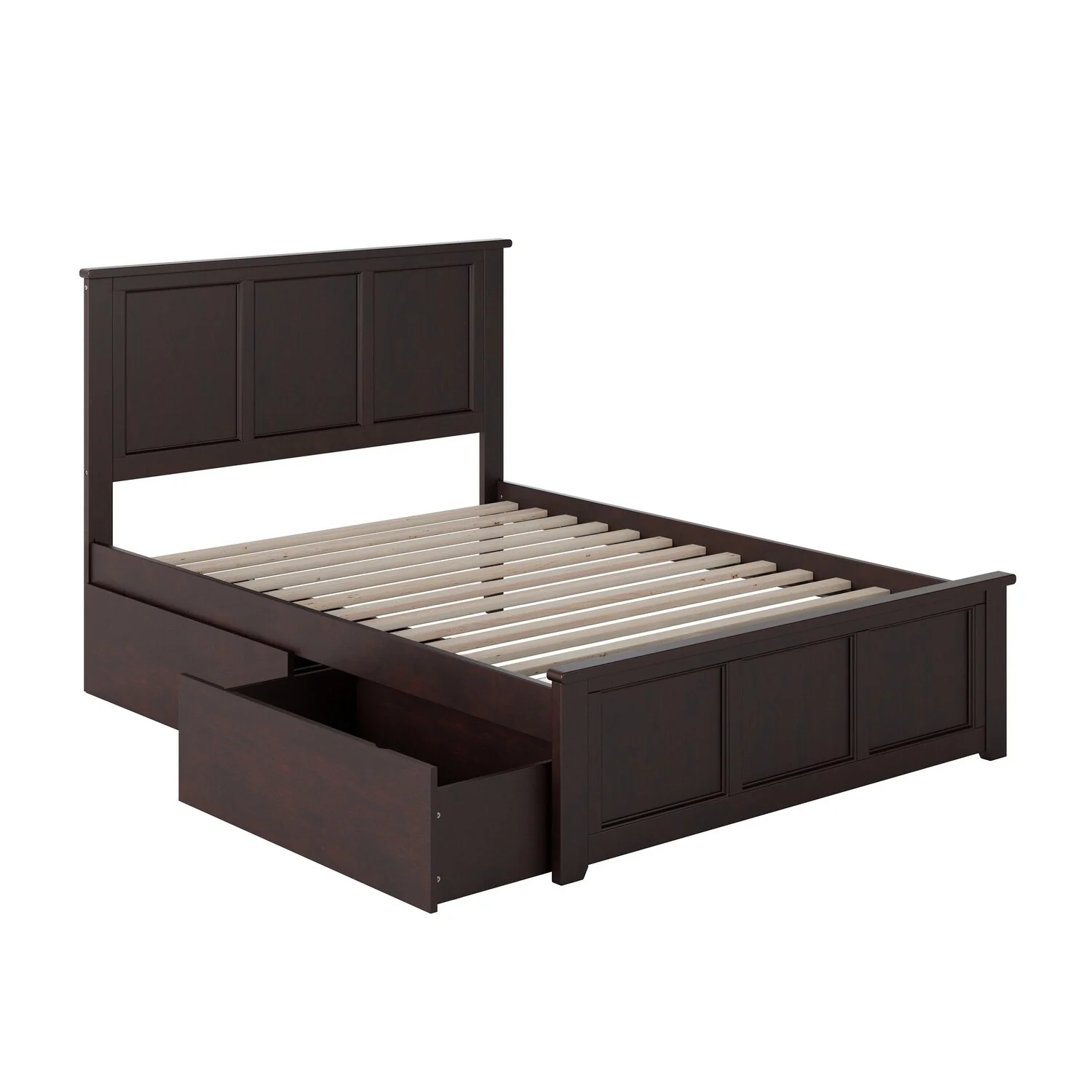 Madison Full Platform Bed with Footboard and 2 Bed Drawers in Espresso