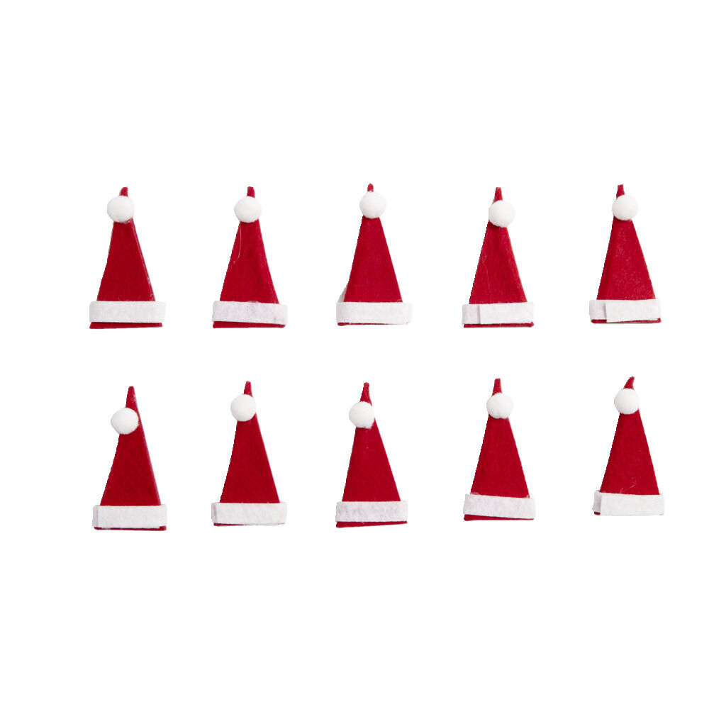 Lot de 10 décorations de table forme bonnet de Père No&euml;l H6cm