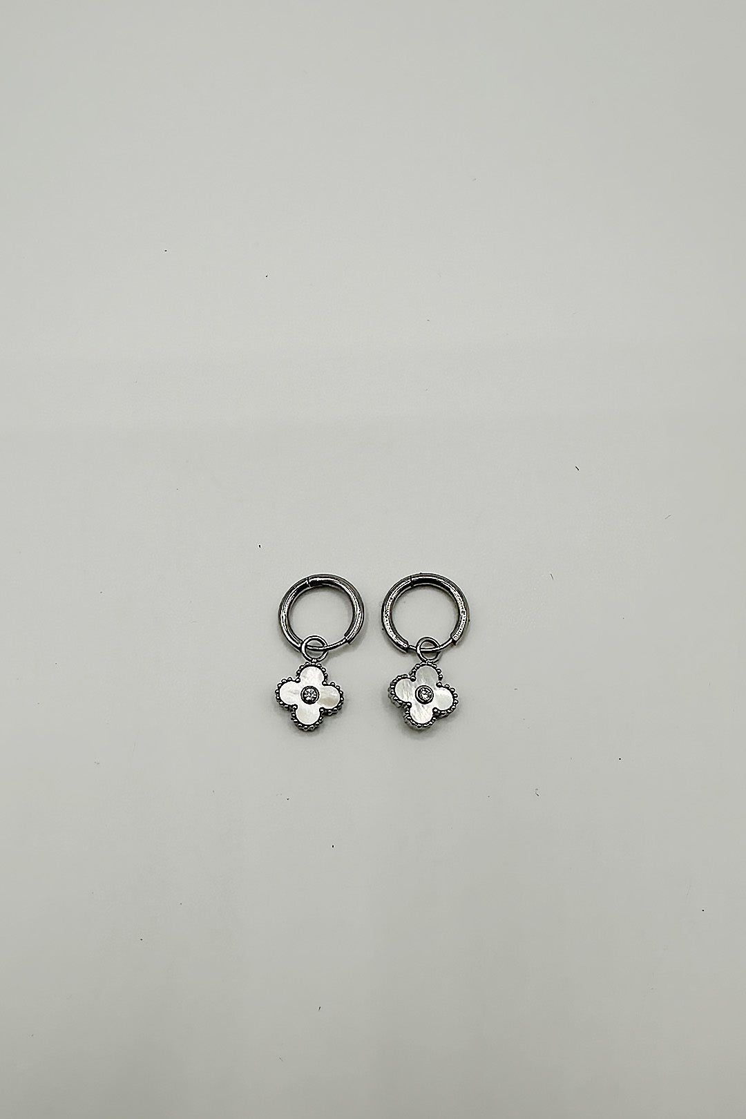 SVNX Mini Clover Drop Hoop Earrings in Silver