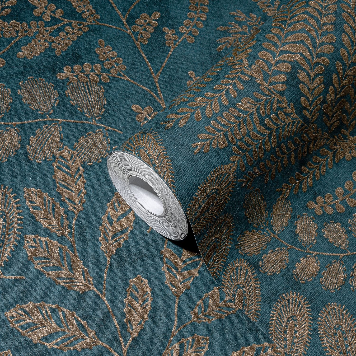 A.S. Création behang bloemen blauw, goud en turquoise - 53 cm x 10.05 m - AS-388304