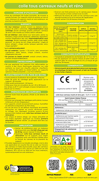 Colle tous carreaux neufs et réno gris Weber 25kg
