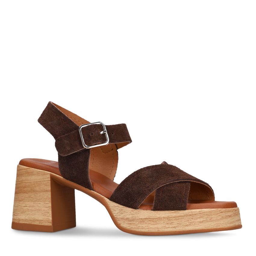 Manfield Bruine suède sandalen met blokhak