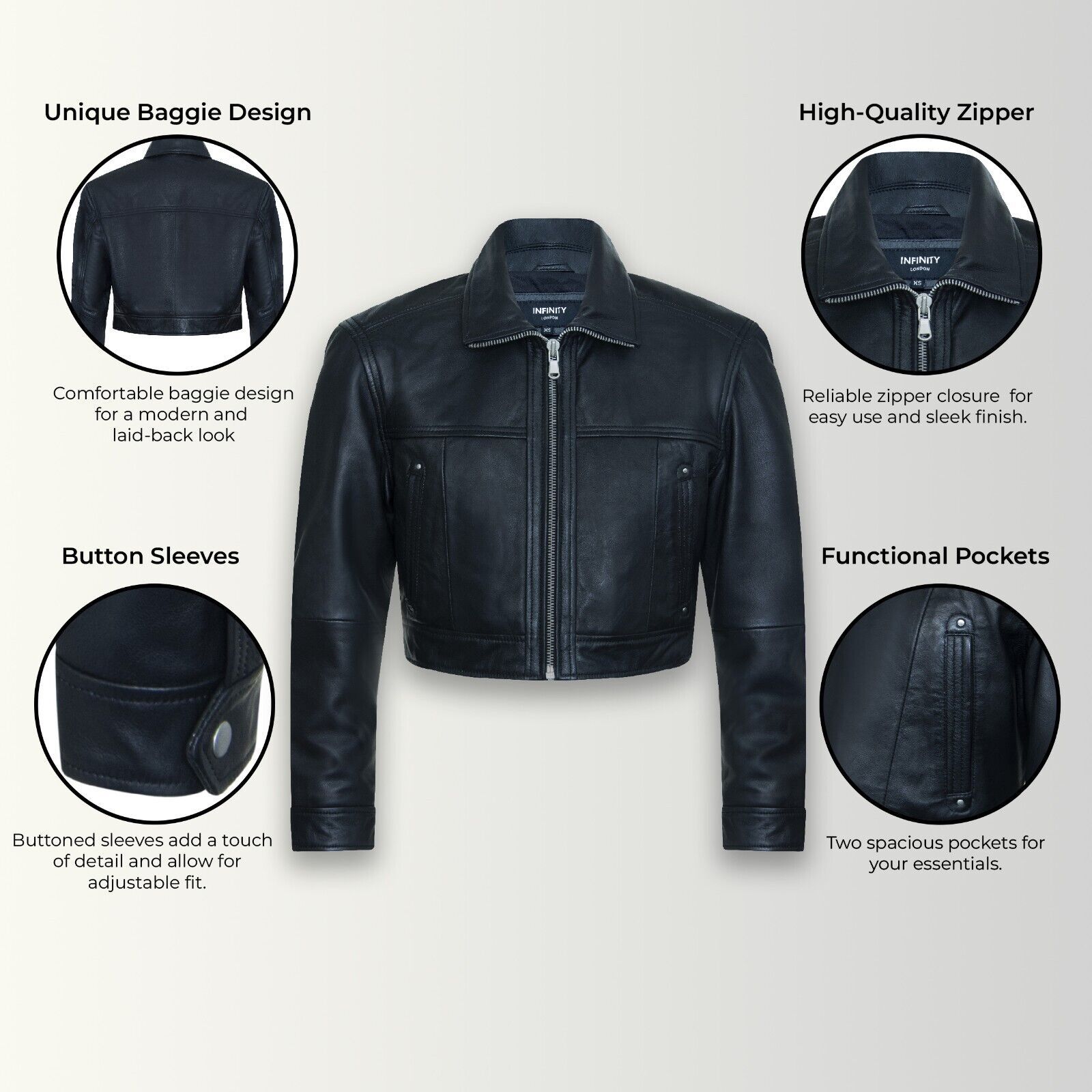 Infinity Leather Cropped Biker Leather Jacket - Dubai