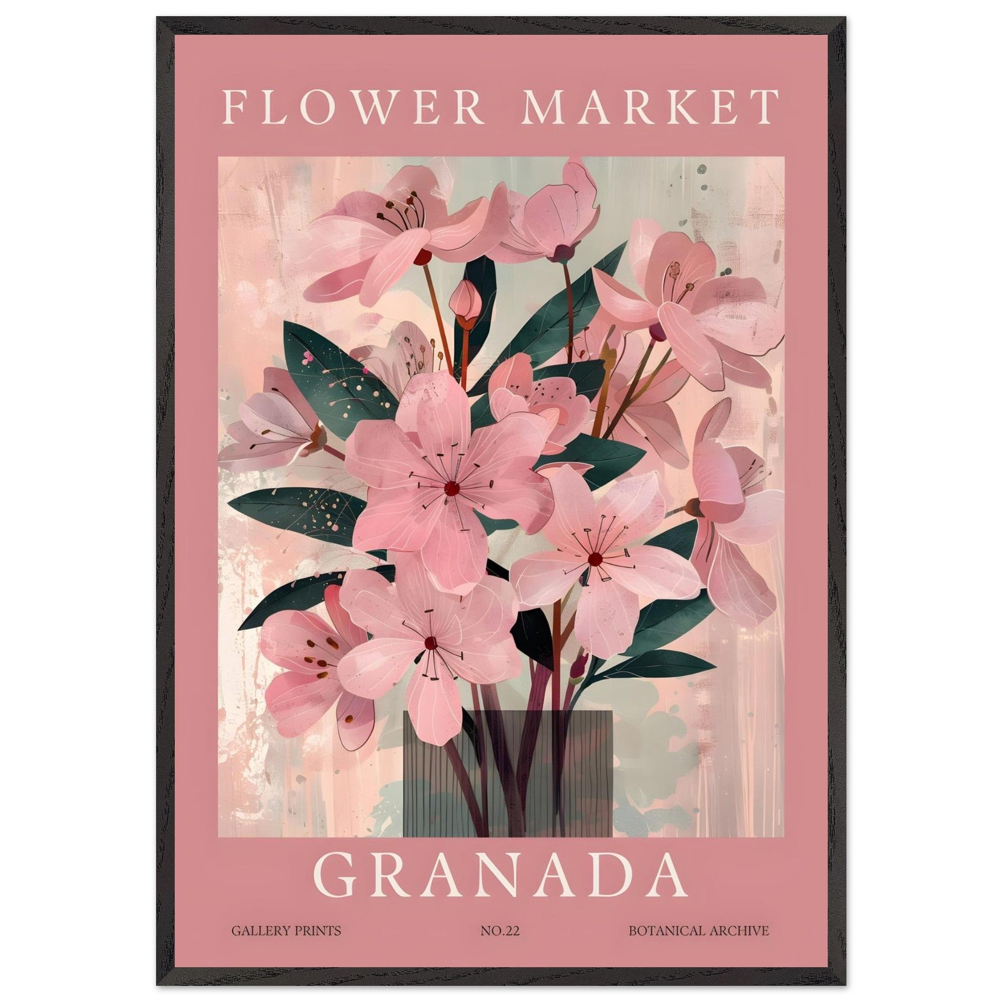 Artfulprints Poster met Lijst Flower market - Granada  - 70x100 cm - Roze