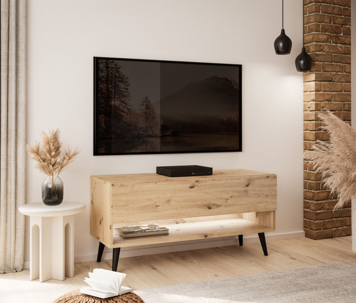Szafka RTV CALANTE 90 cm dąb artisan nogi czarne skośne