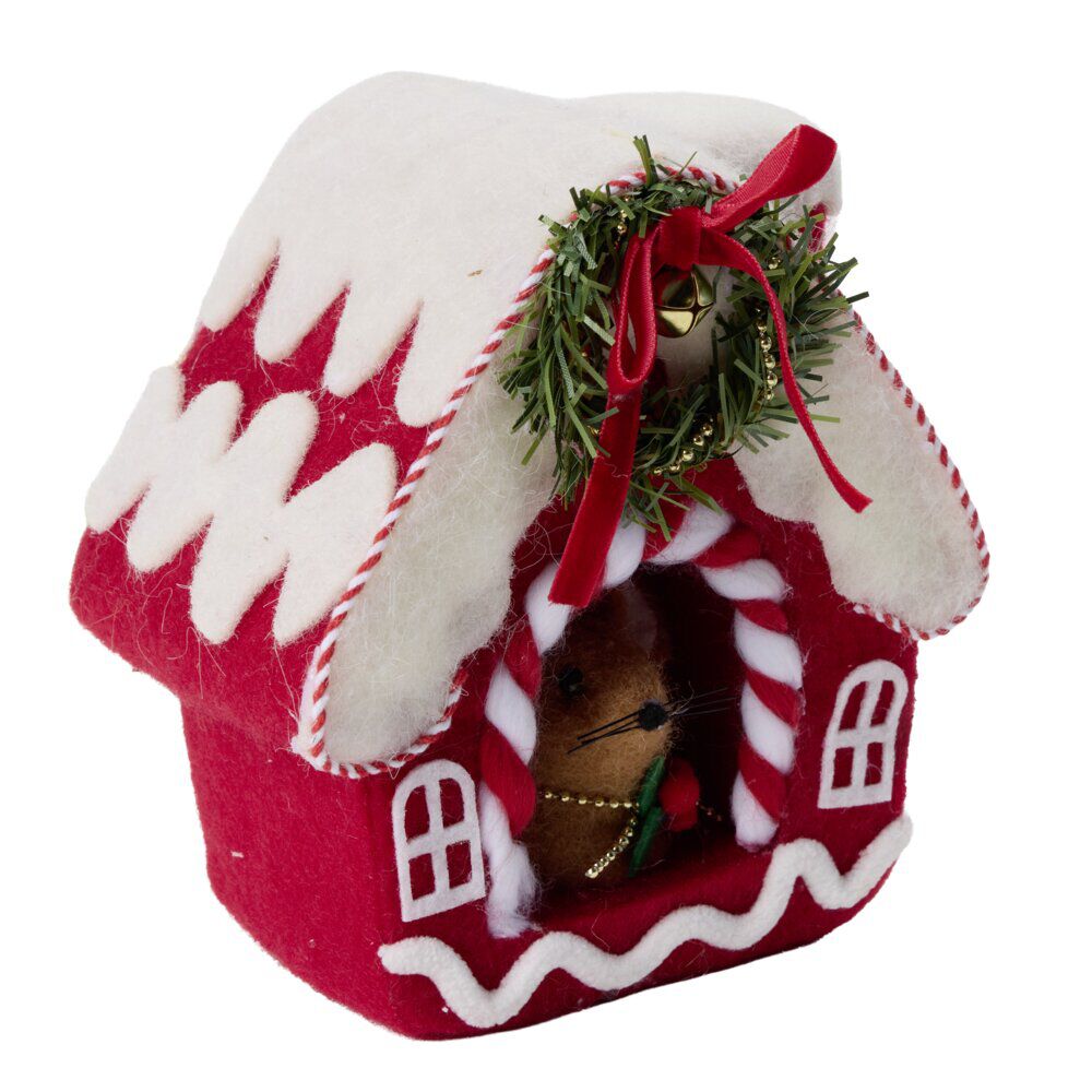 Maison de No&euml;l décorative en feutrine H16cm (2 modèles)