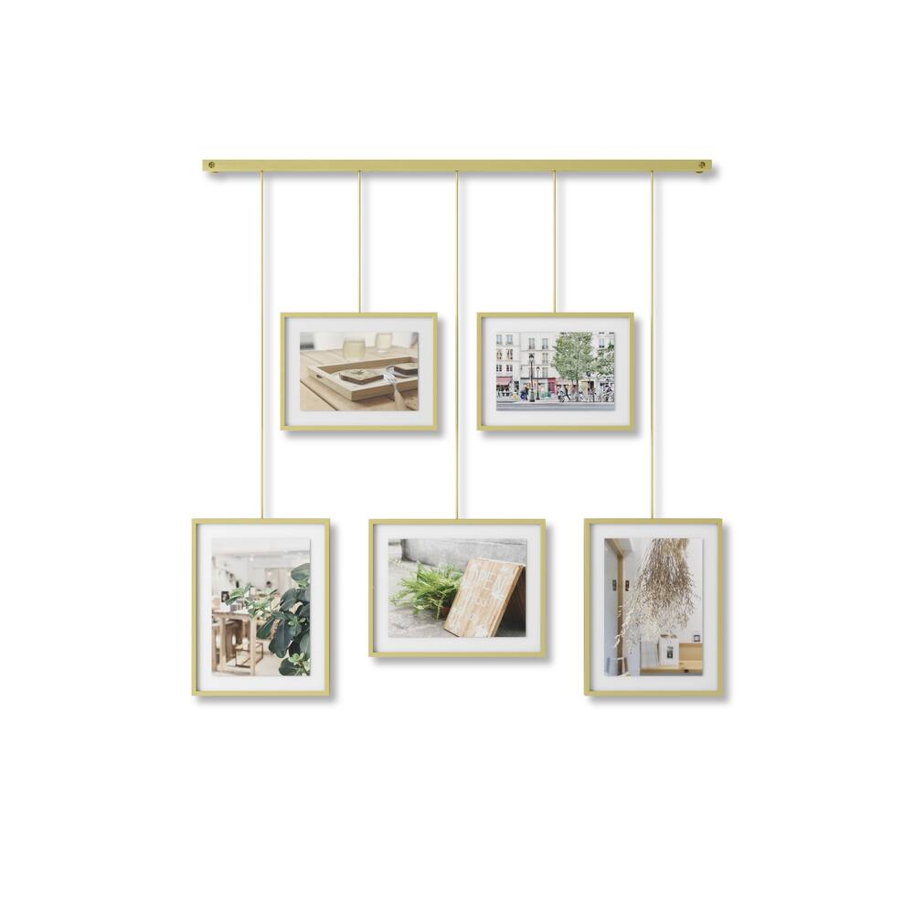 Umbra Exhibit 5-Image Hanging Photo Display Frame, Matte Brass, 27.3 x 31.2 x 1.2-in