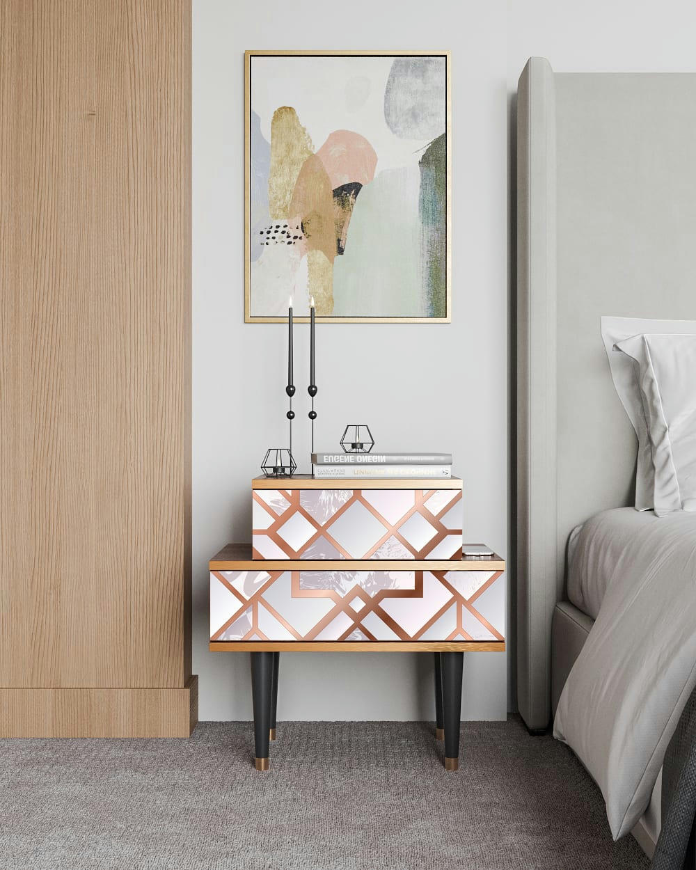 PASTEL FAIRYTALE - Table de chevet rose clair 2 tiroirs L 58 cm