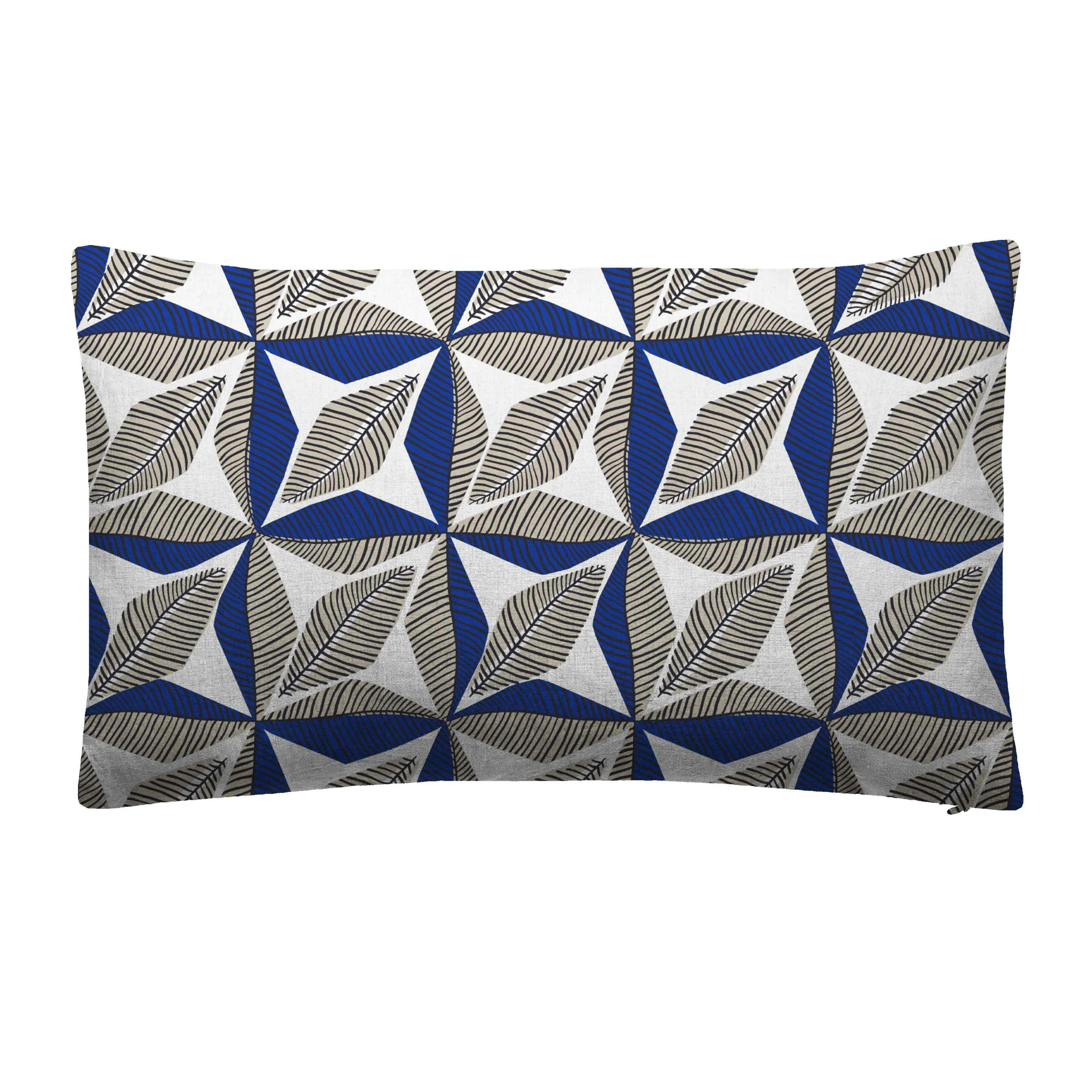 TOGO - Housse de coussin bi matière en lin et coton 33x57cm Bleu Majorelle