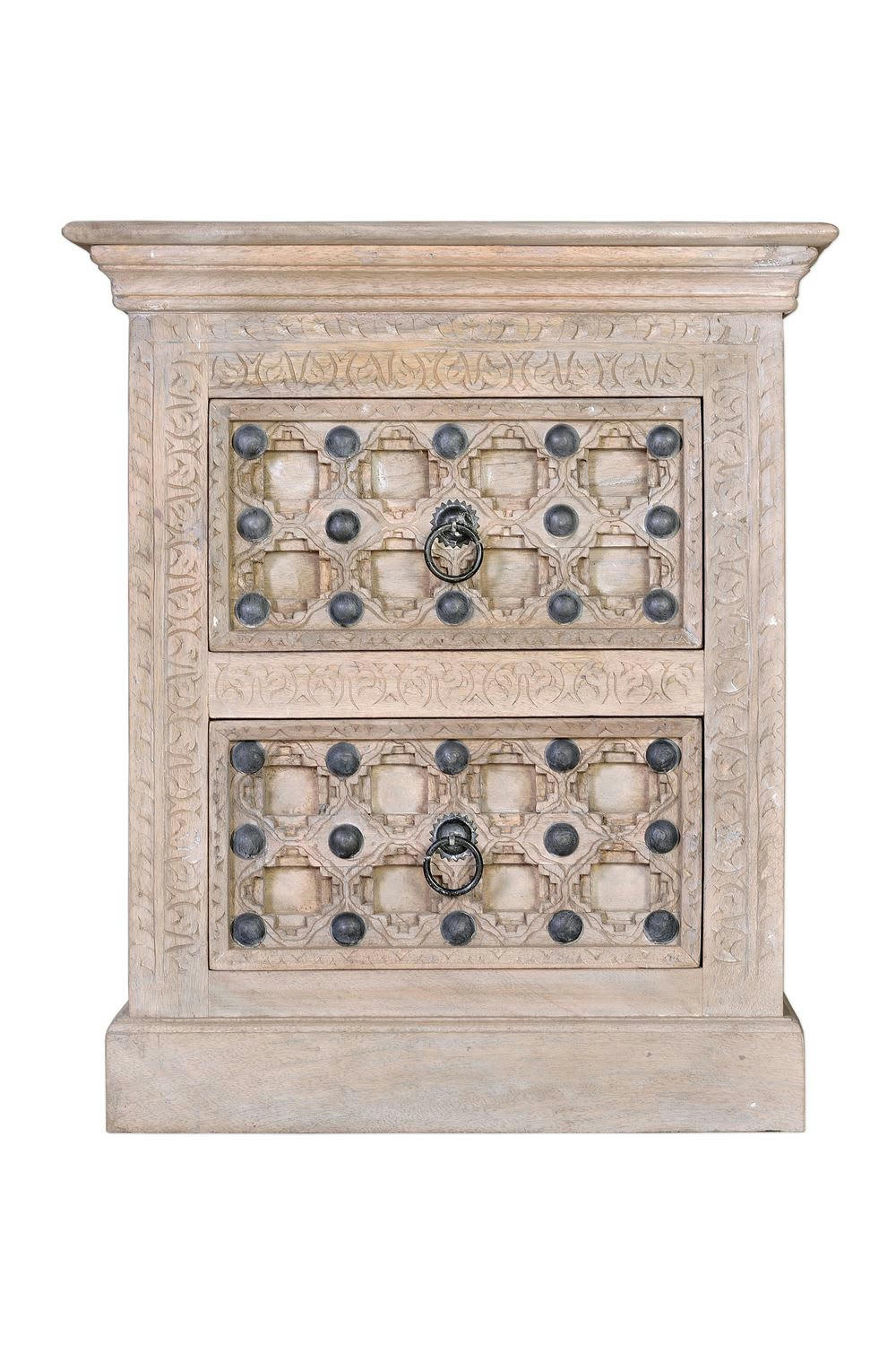 BAKHRA - Table de chevet en bois de manguier naturel avec détails en bronze