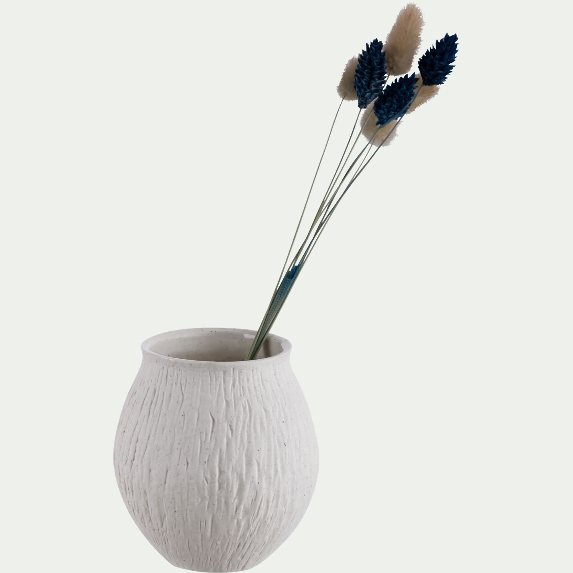 STUDEN - Vase boule en grès strié H10,5cm - blanc
