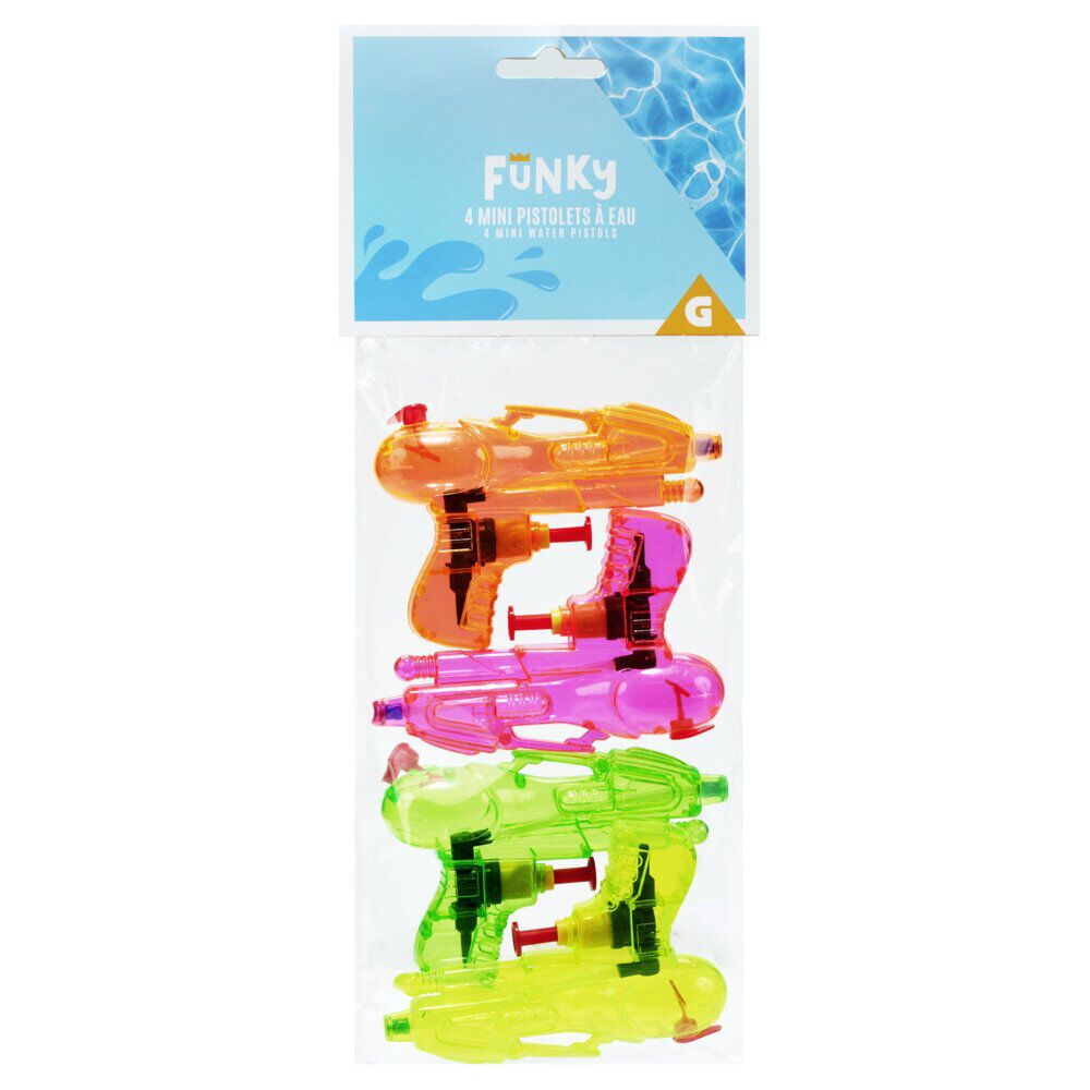 Mini pistolet à eau translucide 11,5x2xH7,5cm (4 pièces)
