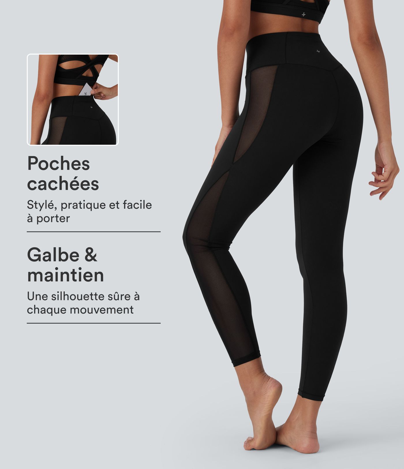 Legging de yoga Softlyzero™ taille haute croisé avec filet contrasté, poche et protection UPF50