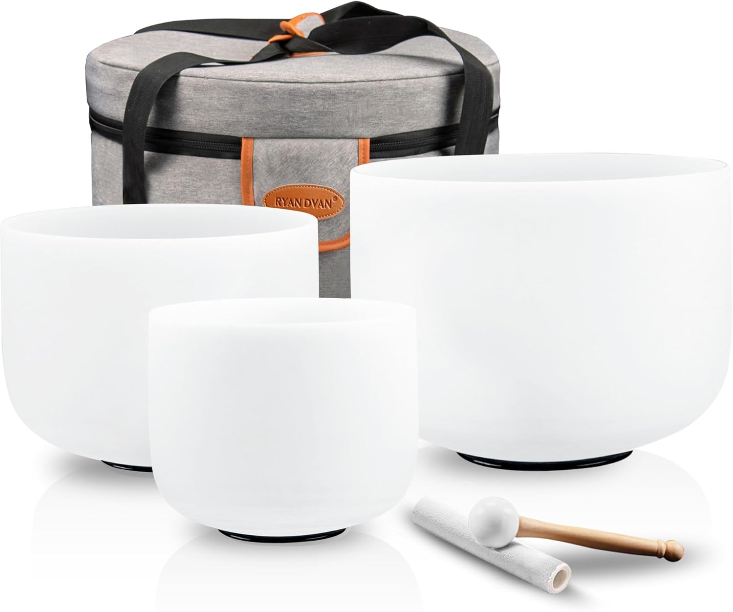 RYAN DVAN 432HZ Crystal Singing Bowl Set of 3, 6B Crown, 7A Third Eye, 8G Throat with Case Suede Striker&O-Ring Sound Therapy for Yoga, Reiki, Chakra Healing Energy Tuning&Mindfulness Kit