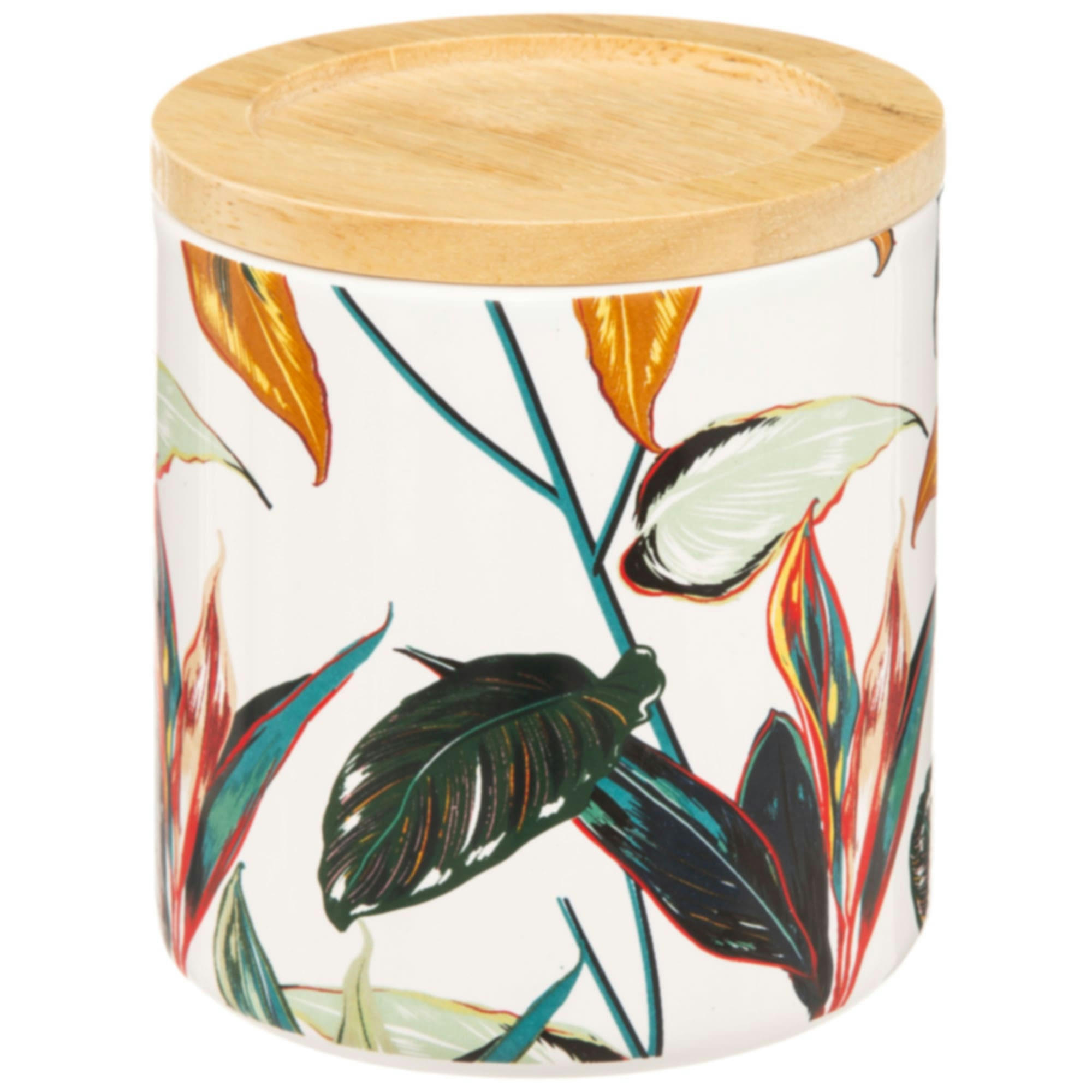 - Boîte salle de bain céramique feuillage exotique - 9.8x9.8x11cm