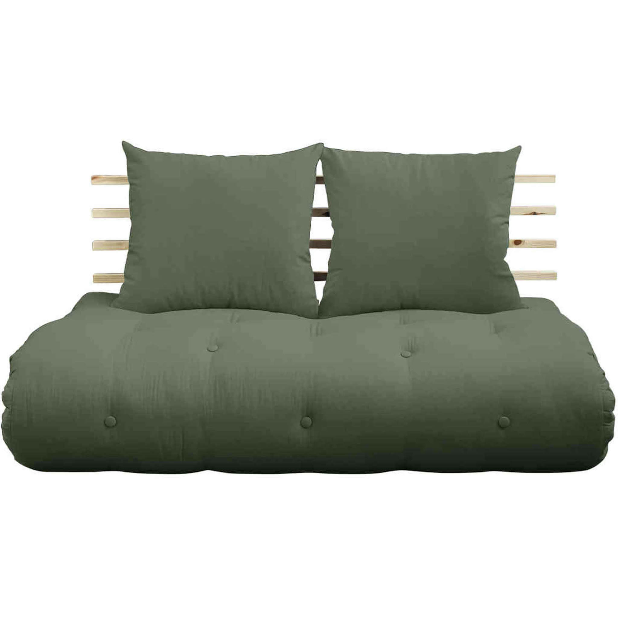 - Tête de lit en pin massif avec futon kaki 140x200