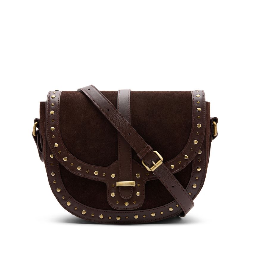 Manfield Donkerbruine suède schoudertas