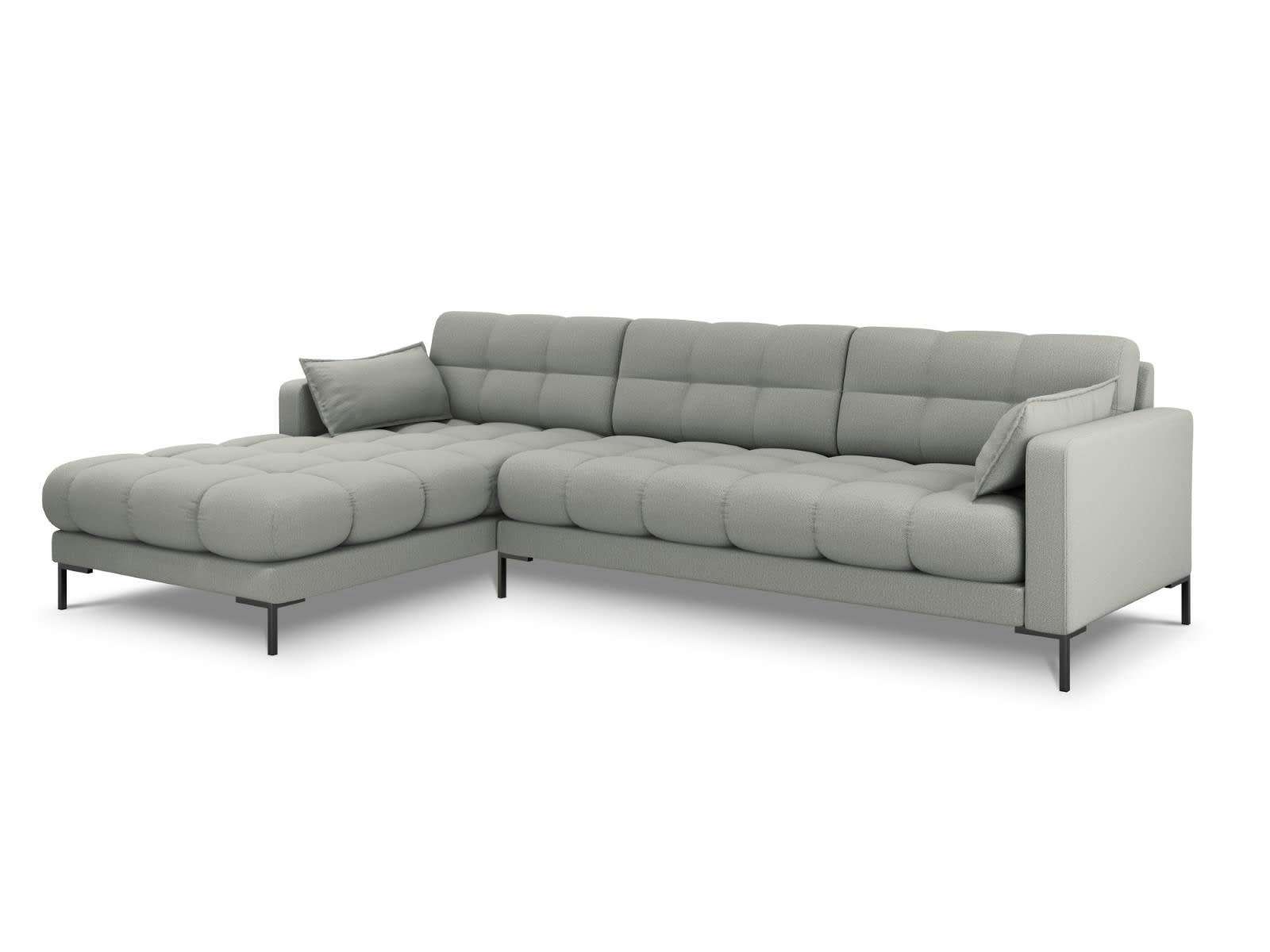 MAMAIA - Canapé d'angle gauche 5 places en tissu structurel gris clair