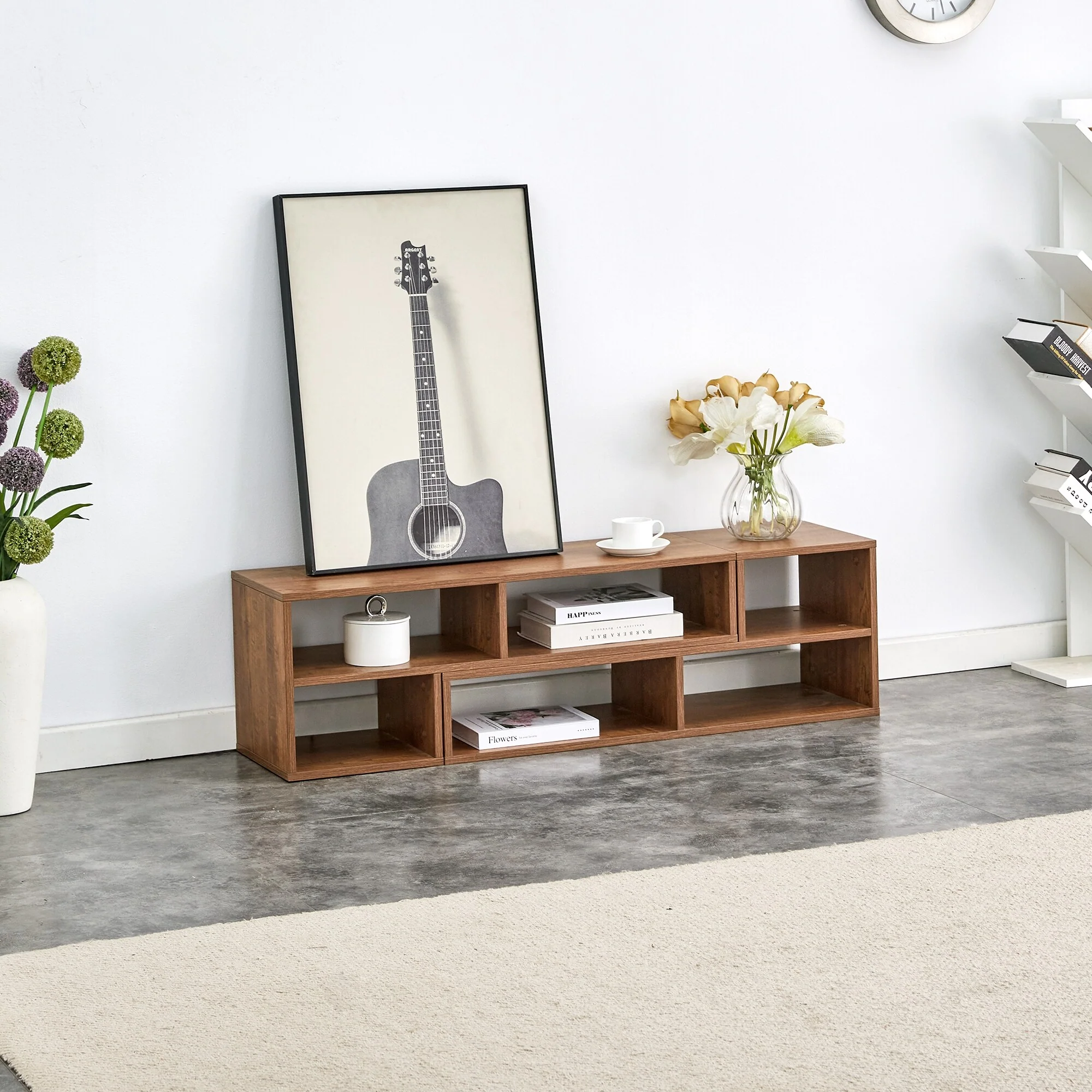 Modular L-Shaped TV Stand with 6 Open Shelves, Adjustable Design