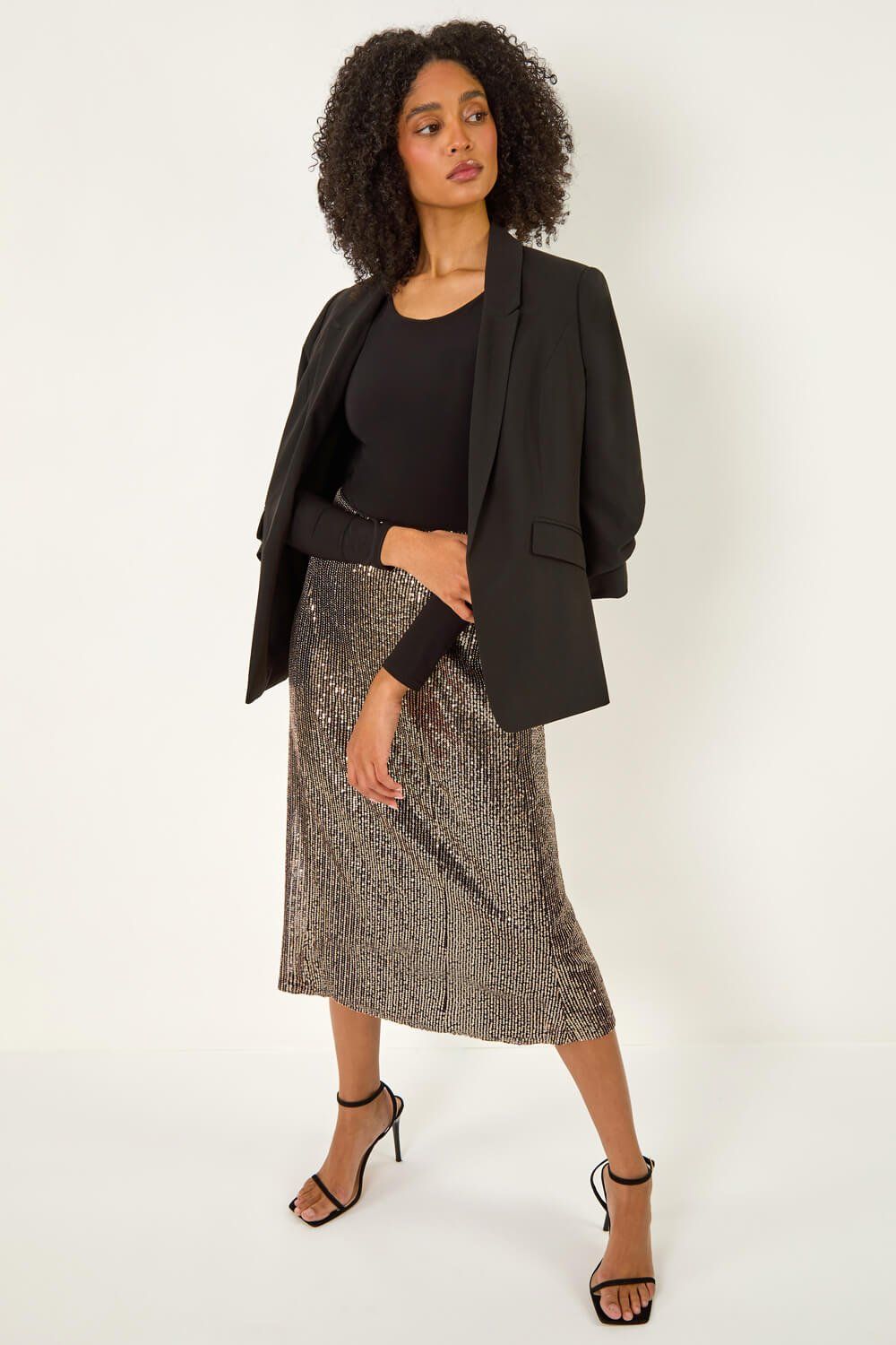 Roman Fluted Hem Sequin Skirt