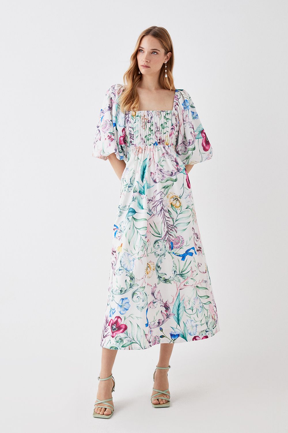 Coast The Collector Pleat Bust Midi Cotton Dress