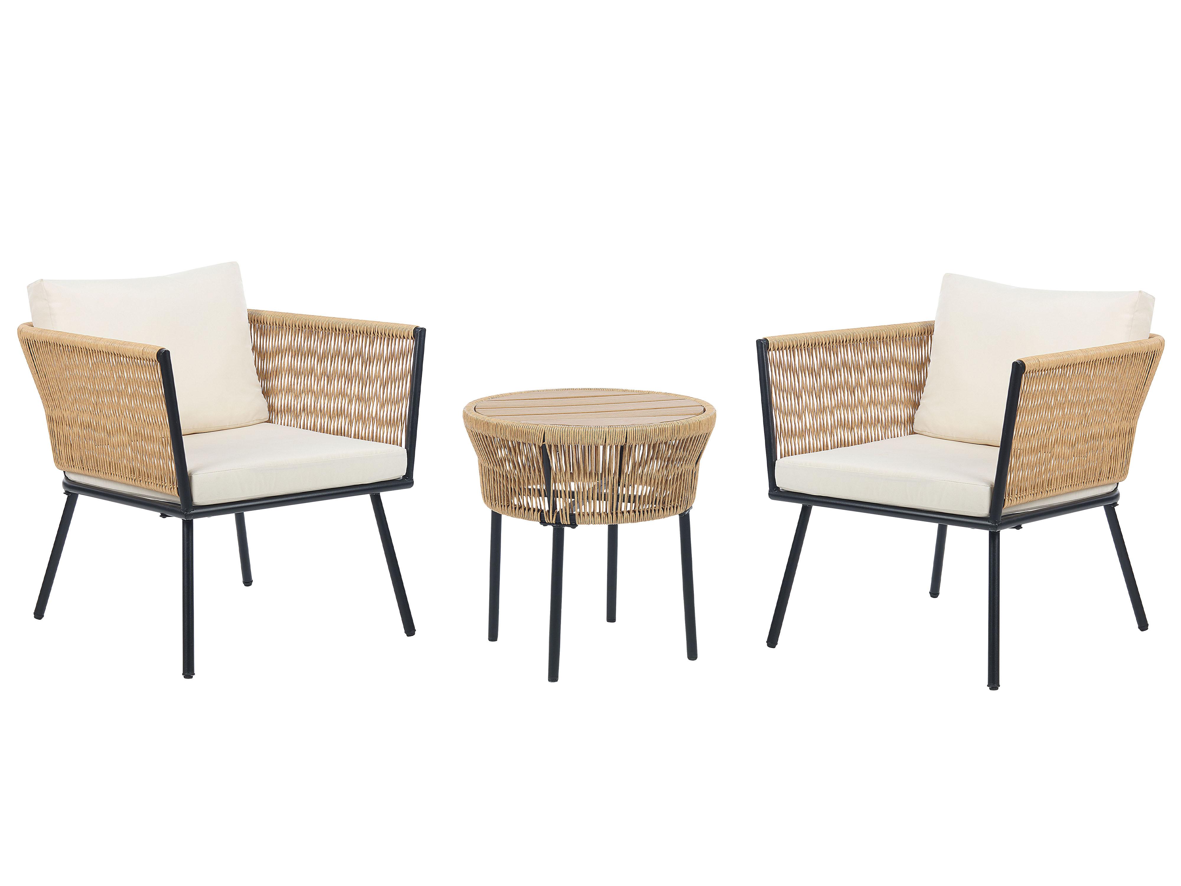 Bistro Set with Cushions GARGANO PE Rattan Natural