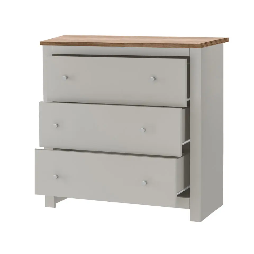 Emerald - Commode met 3 laden in eiken spaanplaat cr&egrave;me