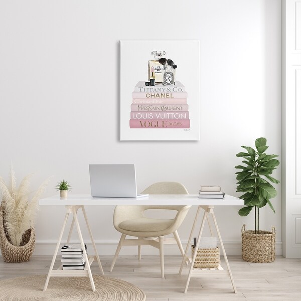 Stupell Industries Deluxe Fragrance and Cosmetics Glam Pink Bookstack Canvas Wall Art