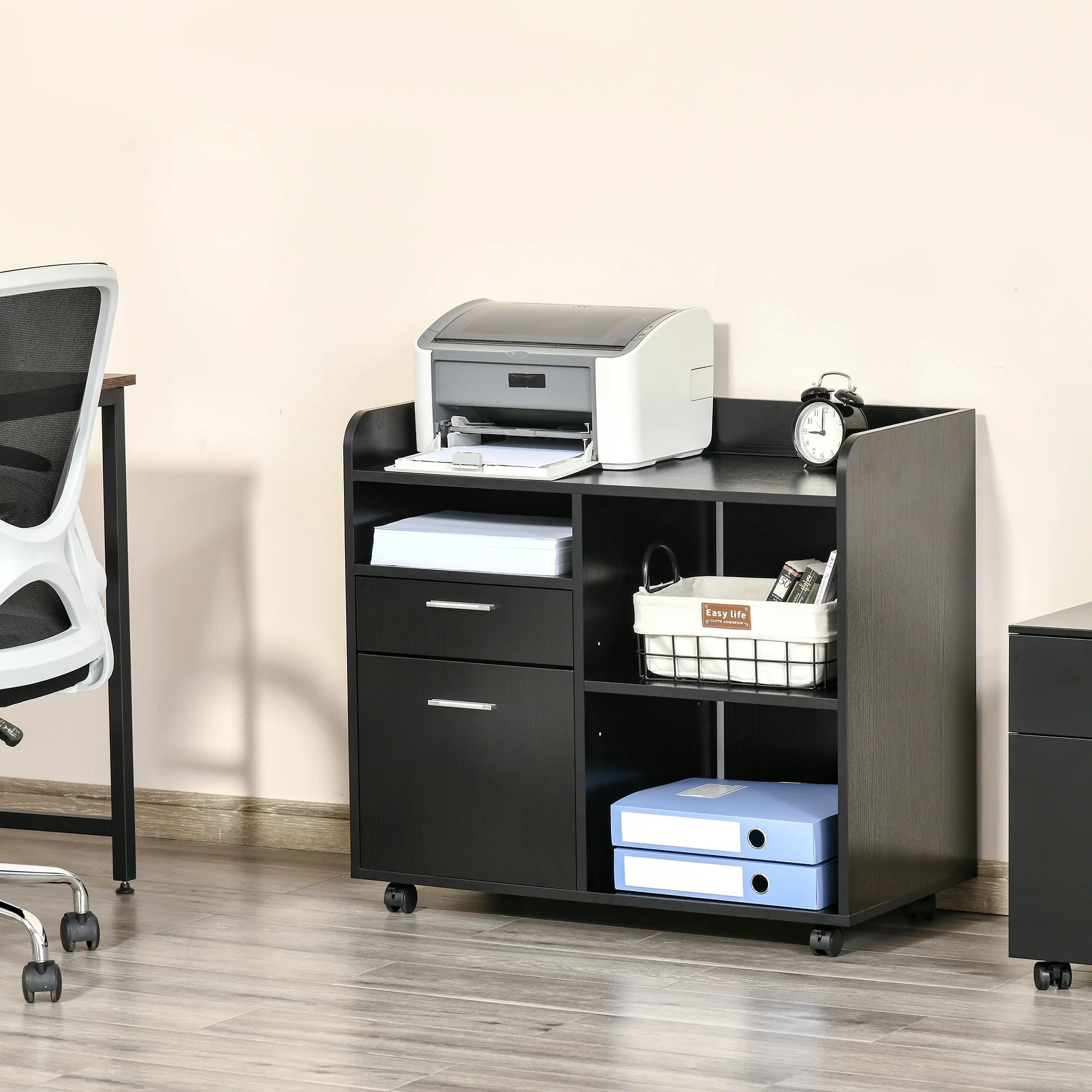 Vinsetto Printer Stand with 2 Drawers, Adjustable Shelves and Wheels for Home Office