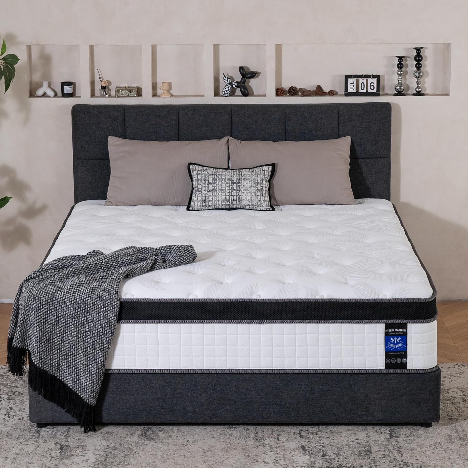 Queen Mattress Plush 12 Inch Cooling Gel Memory Foam Hybrid 7 Zone Pocket Springs, Bed in a Box, Breathable Cover, Motion Isolation, Back Pain Relief, CertiPUR US & Oeko TEX Certified