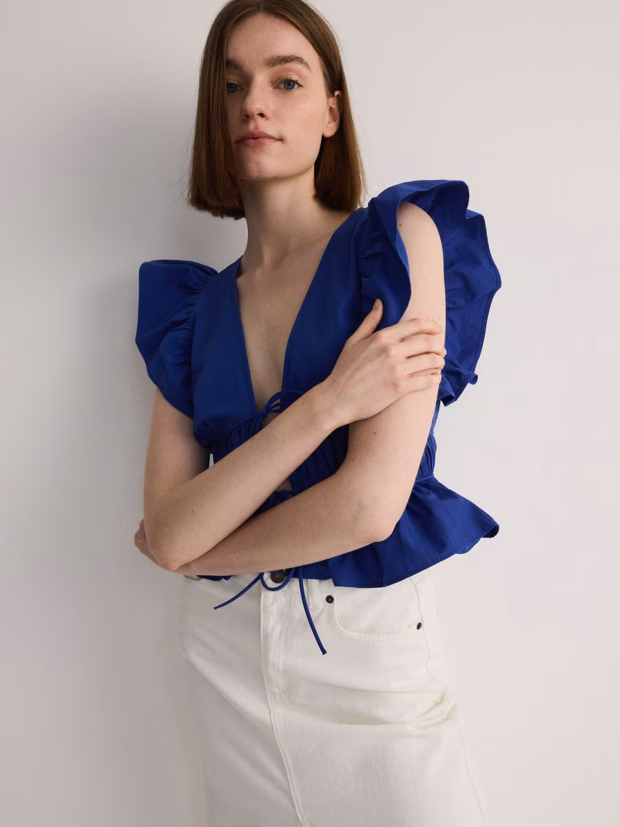 Cropped Blouse With Ruffle Details