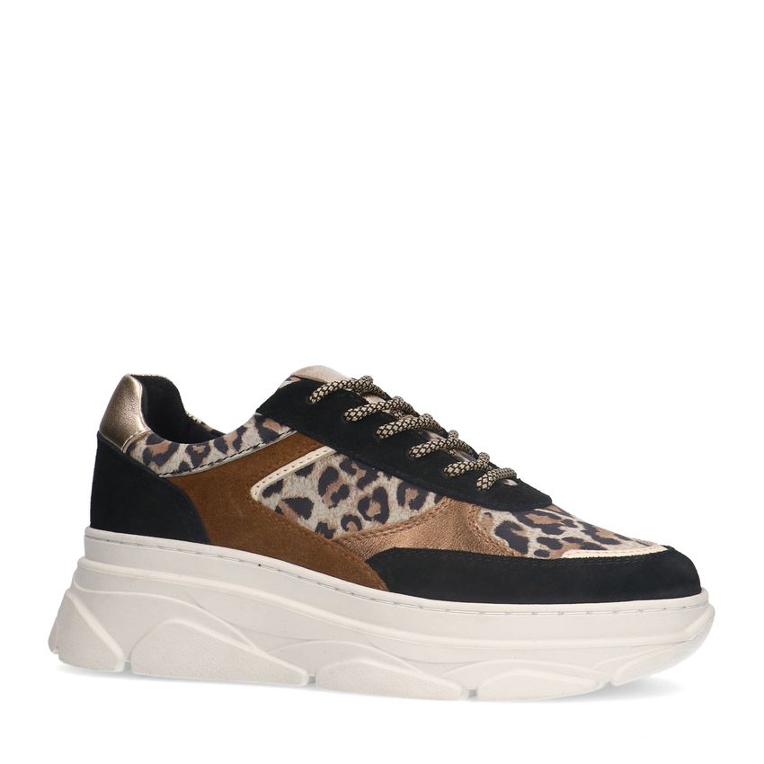 Manfield Zwarte suède sneakers met panterprint