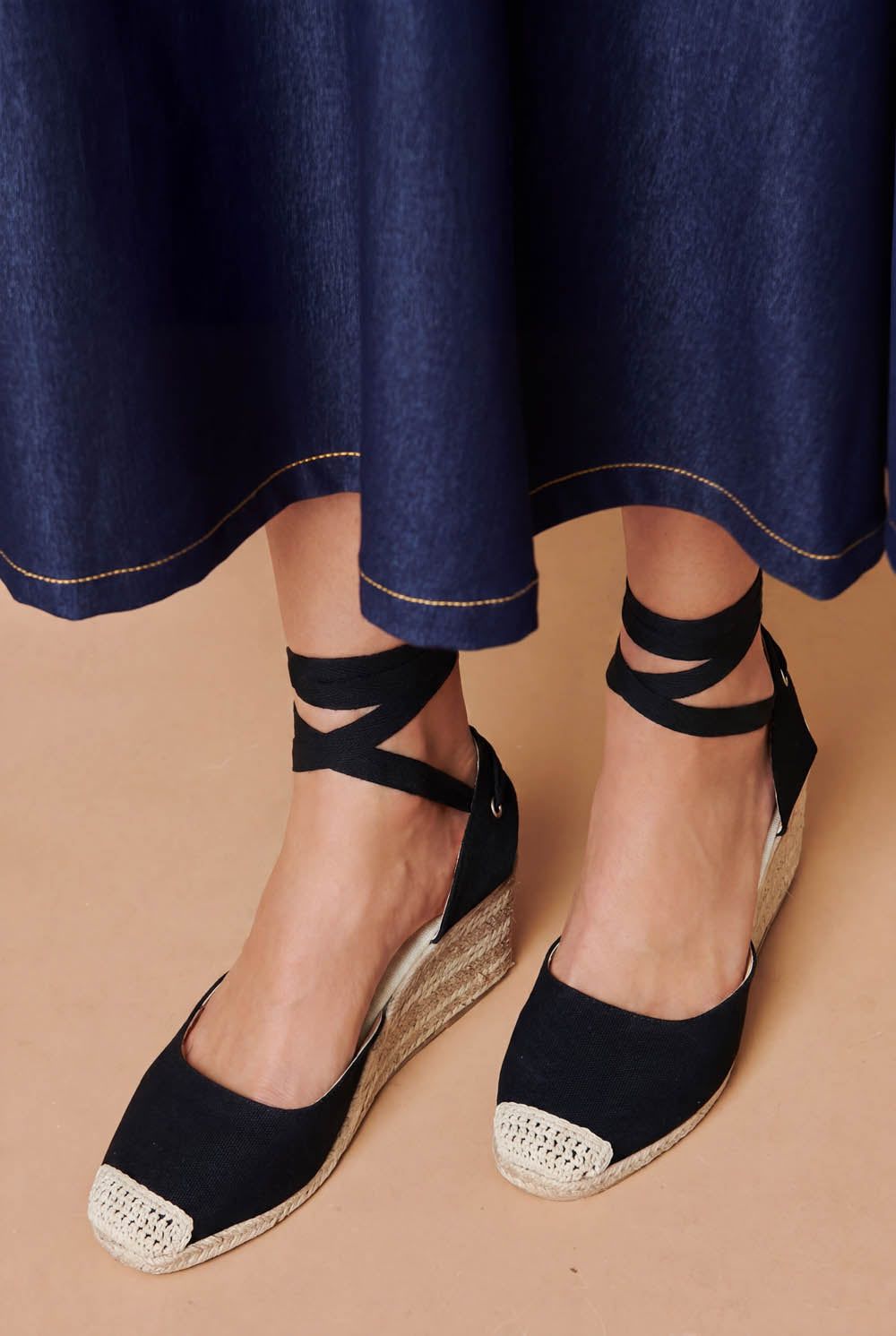 Izabel London Woven Ankle Tie Wedge Heel Sandals