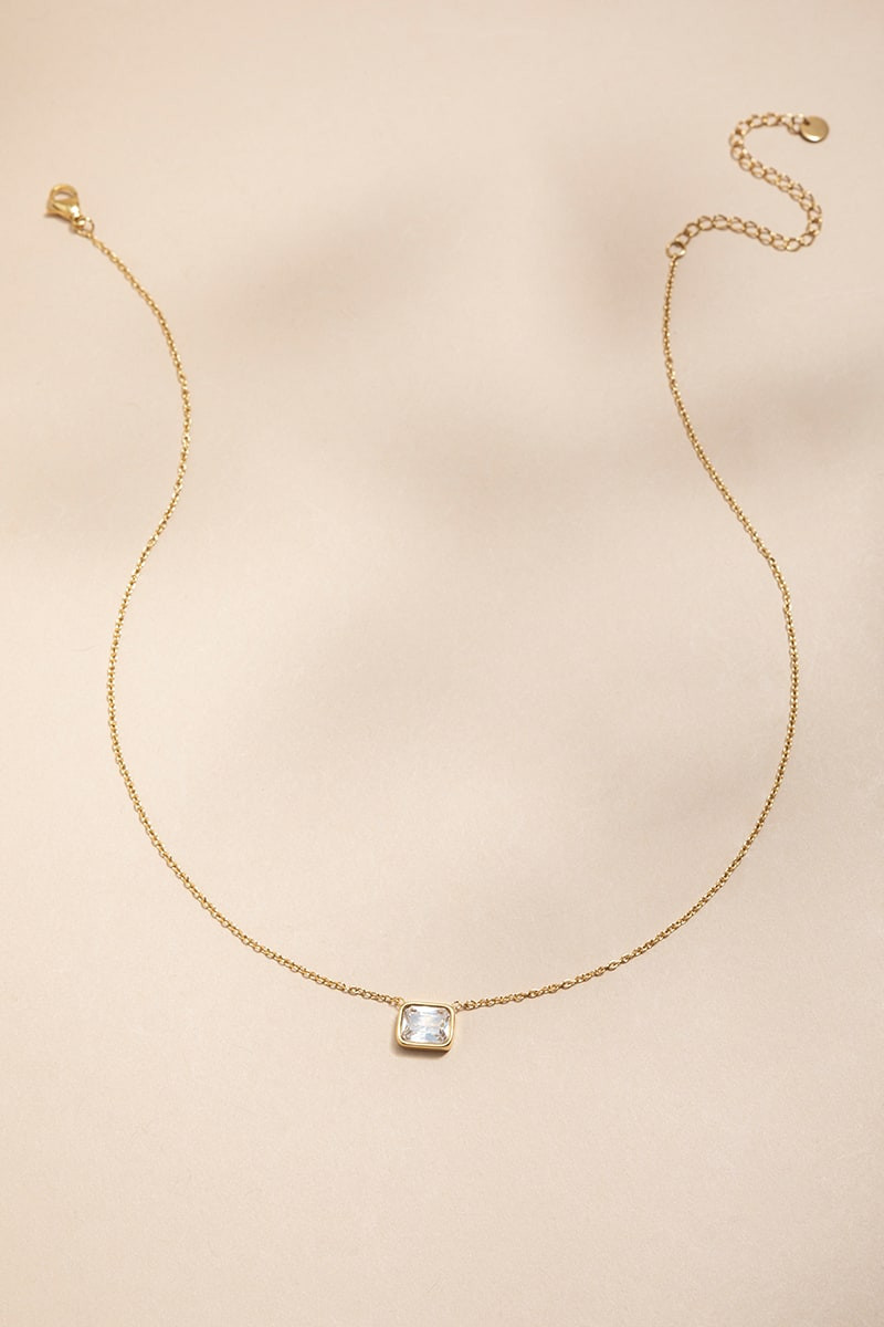 Tina Stainless Steel Gold Crystal Pendant Necklace