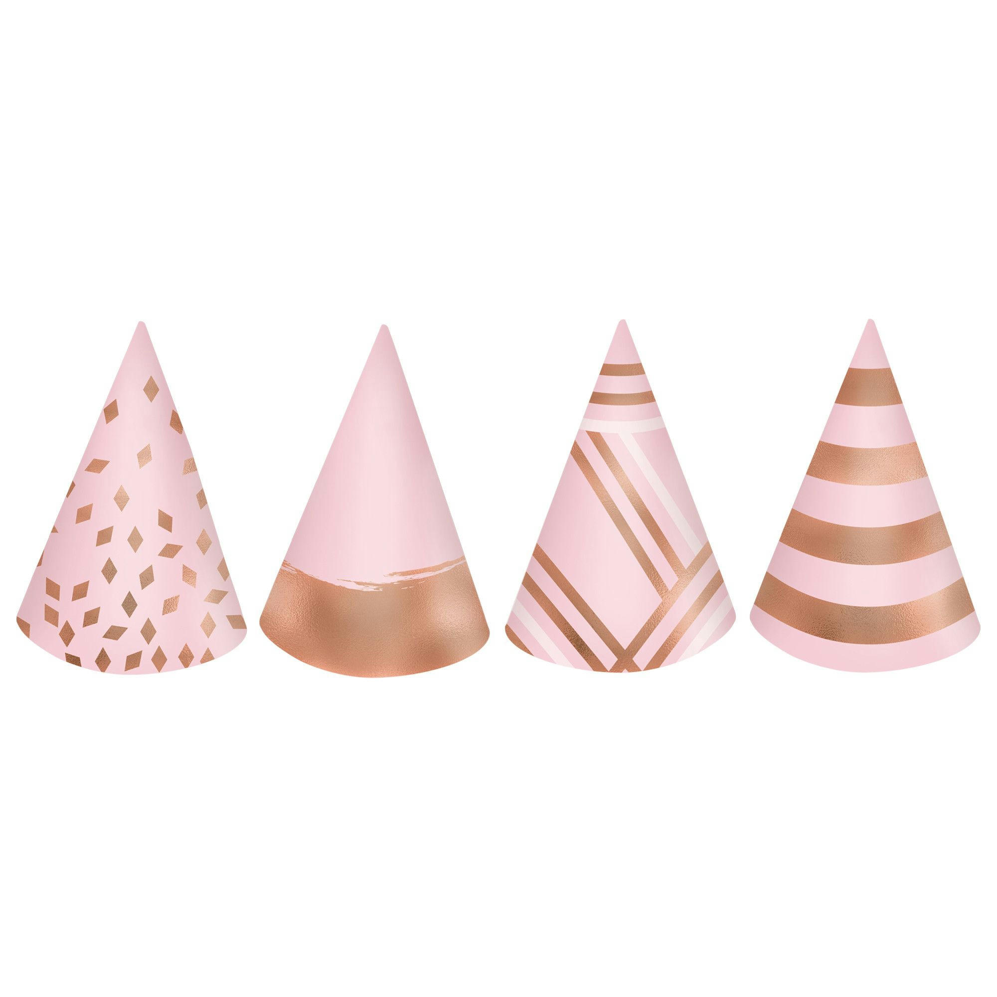 Blush Birthday Metallic Cone Party Hats, Rose Gold/Pink, One Size, 12-pk, Wearable Accessories for Birthdays