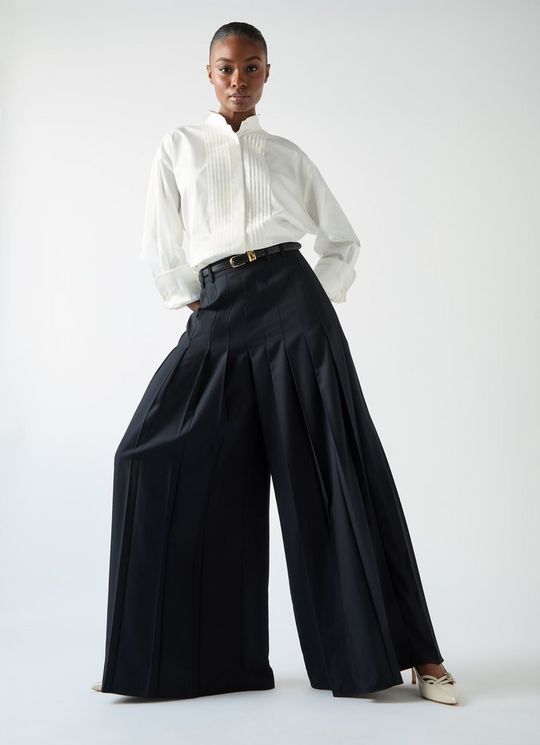 Colette Blue & Navy Maxi Pleated Trouser