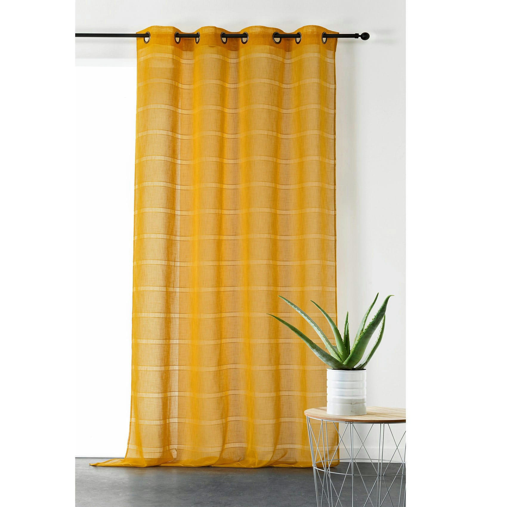 - Voilage rayé et tamisant cordelette polyester jaune 140x250 cm