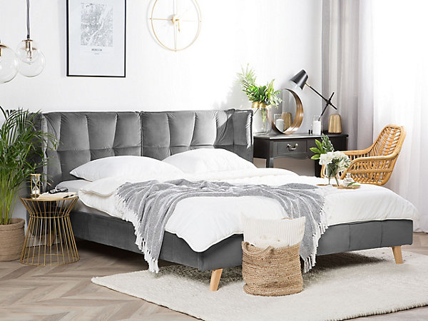 Lit avec sommier Velours SENLIS 180 x 200 cm Gris