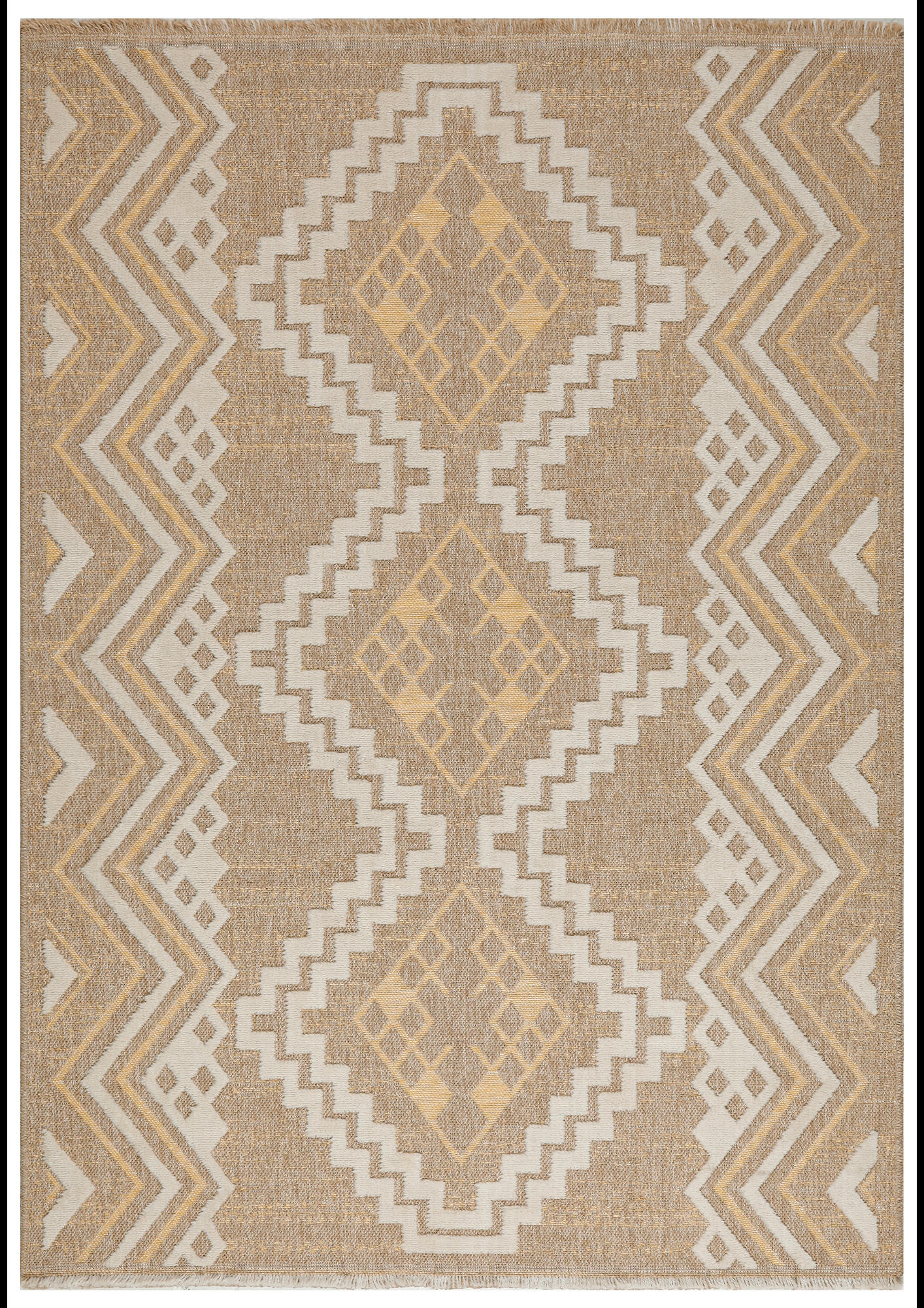 TULUM - Tapis intérieur et extérieur aspect jute ethnique jaune - 120x170
