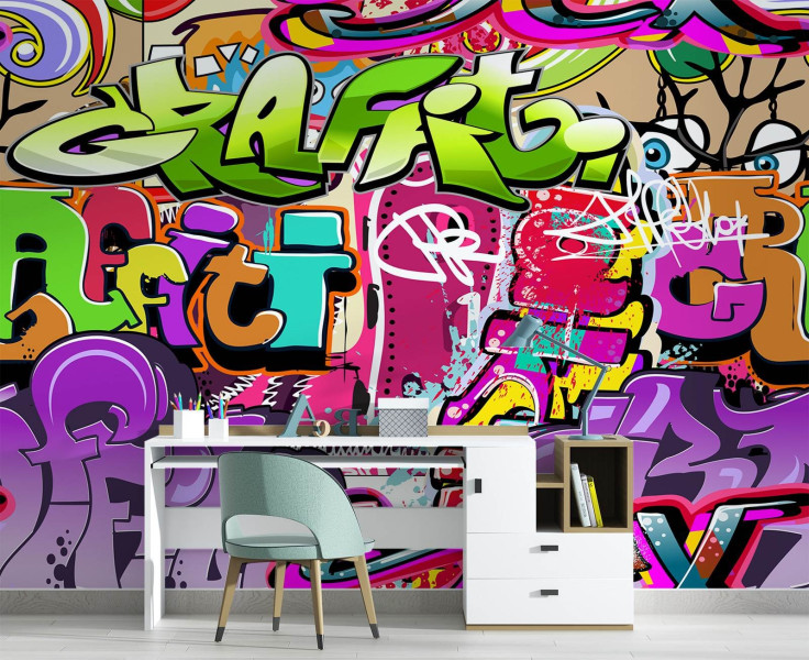 Feeby Fototapeta, Graffiti art w neonowych kolorach street art 150x105