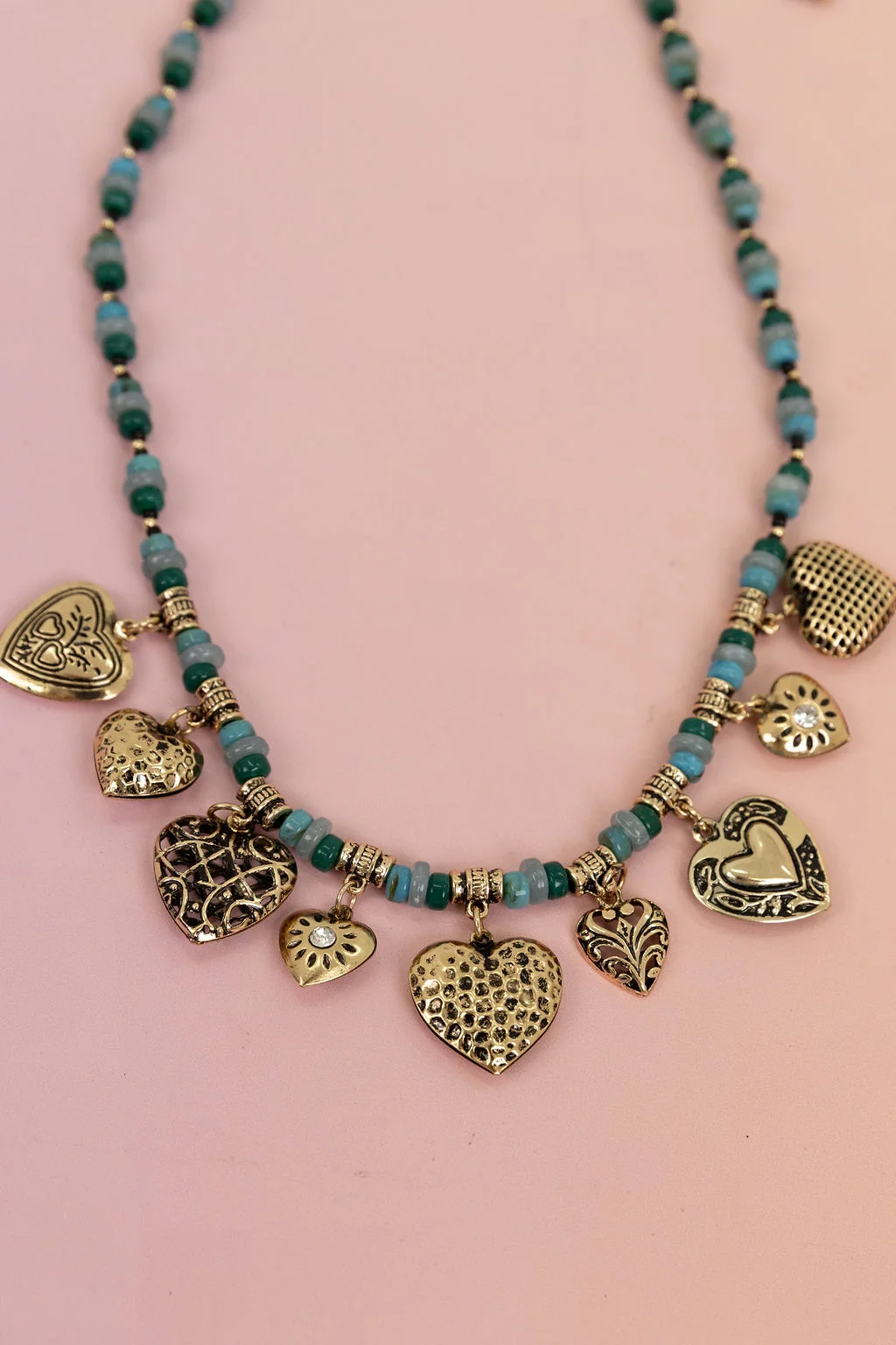 Hearts and Bead Charm Necklace
