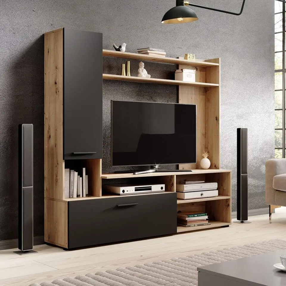 Meubella - Wandmeubel Bridge - Eiken - Zwart