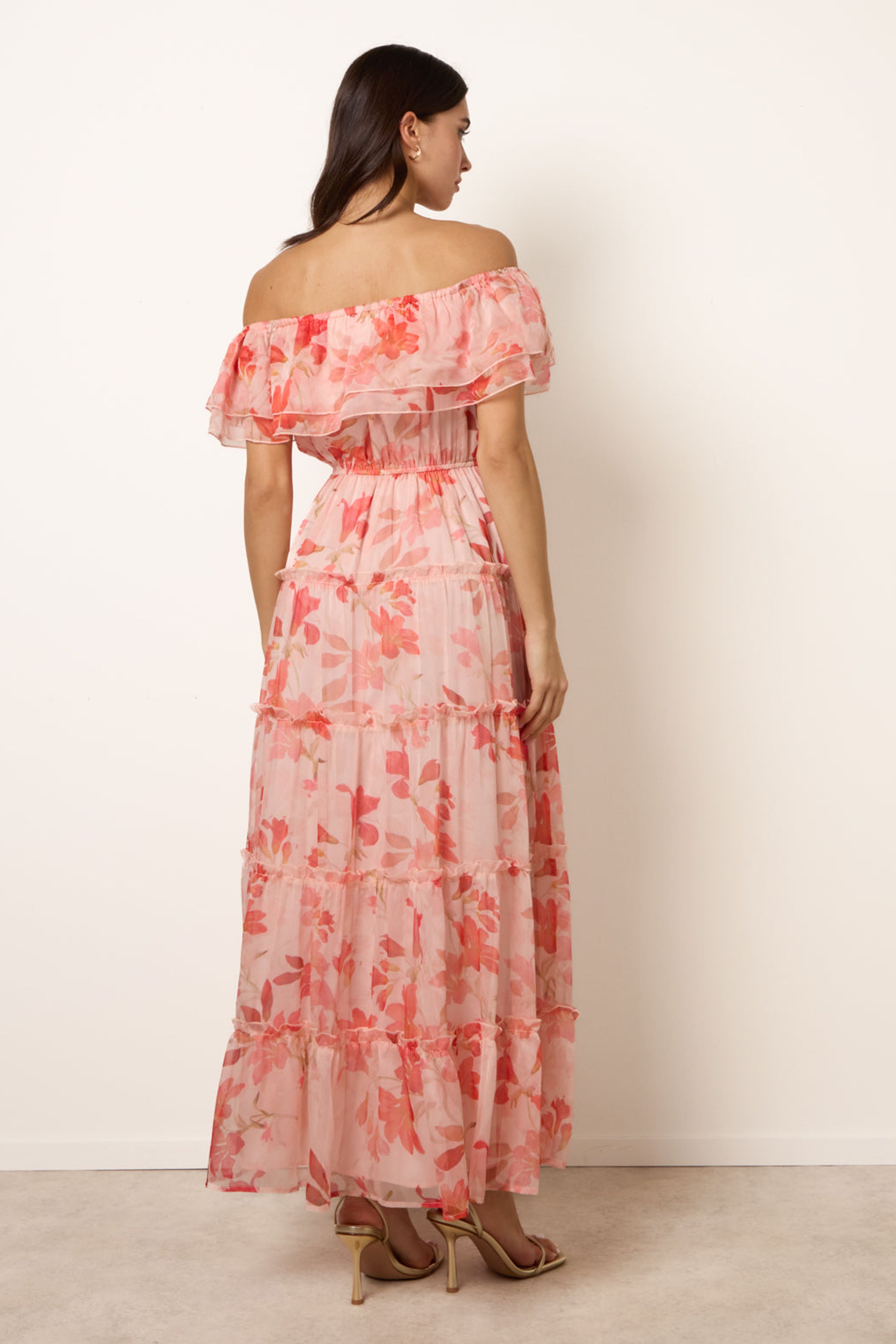 Blue Vanilla Pink Off The Shoulder Maxi Dress
