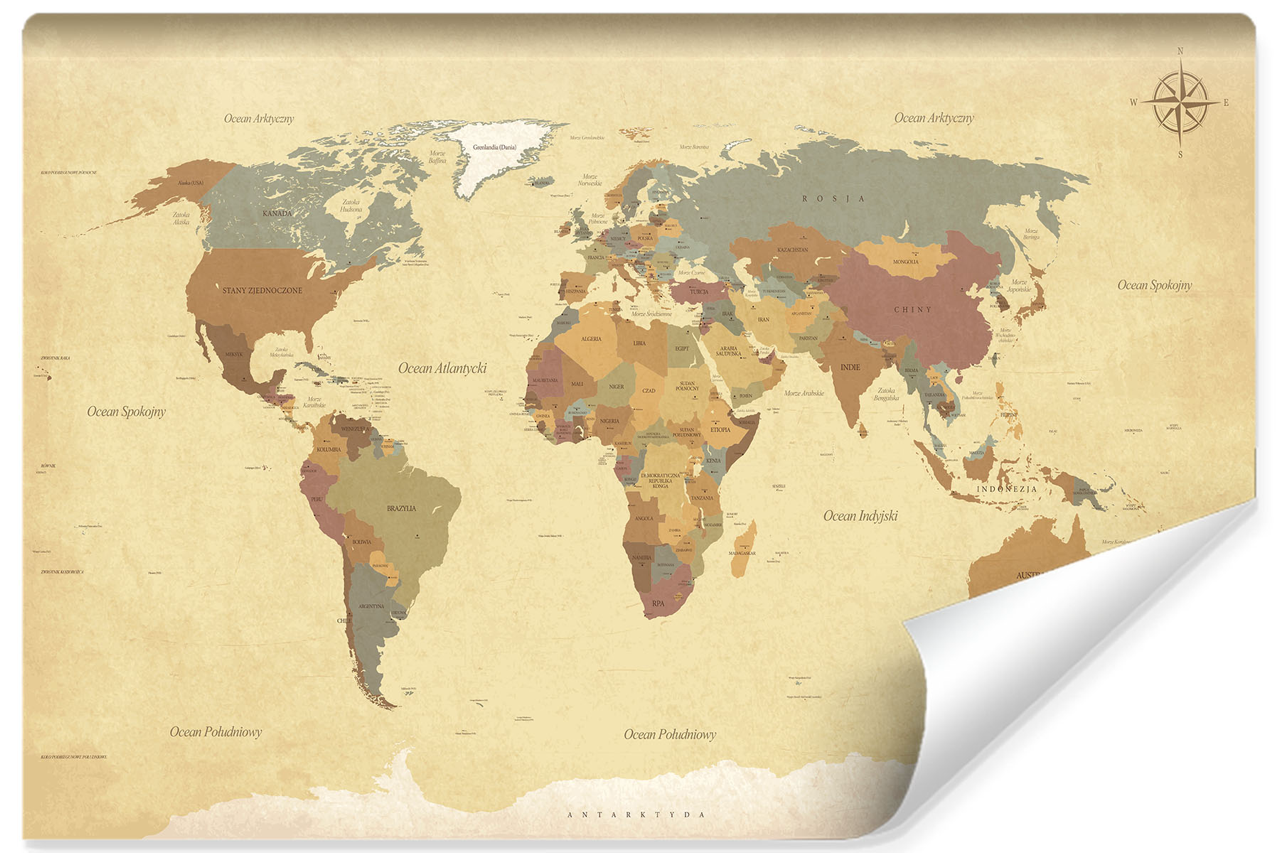 Fototapeta MAPA Polityczna Świata Vintage 90x60cm